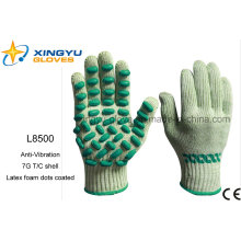 Anti-vibración T / C Shell con espuma de látex puntos guantes de trabajo de seguridad recubiertos (L8500)